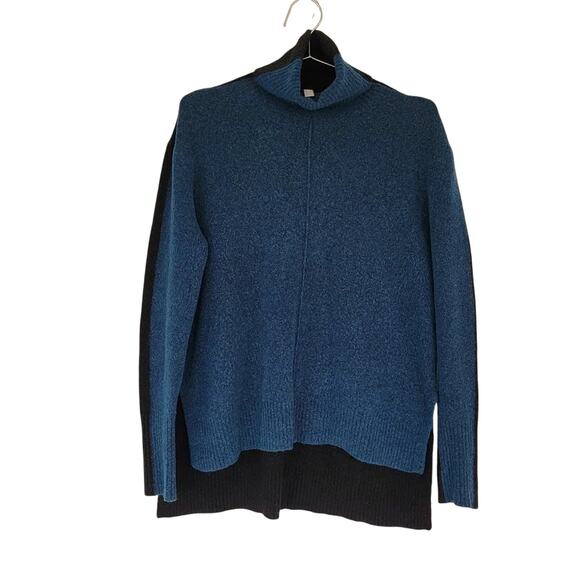 Athleta Colorblock Merino Wool Turtleneck Womens S Long Sleeve Teal Blue Black - Picture 1 of 13